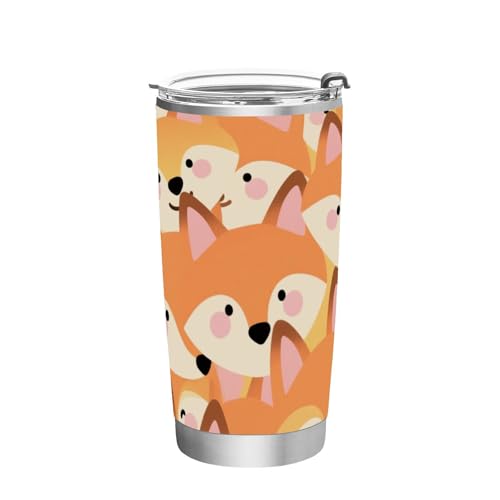 siphylline Taza de café con tapa a prueba de fugas de acero inoxidable con diseño de zorro naranja de dibujos animados para exteriores, lindo vaso de 20 onzas