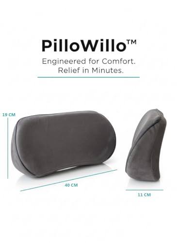 Image of PilloWillo Lumbar Support Wedge Pillow for Car Seat & Office Chair | Memory Foam Back Cushion for Lower Back Pain Relief | Ergonomic Waist Support for Driving, Office & Long Travel Sitting | Silver