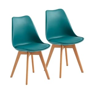 H.J WeDoo Set van 2 keukenstoelen, eetkamerstoelen, modern, eetkamermeubels, met massief beukenhouten poten en kussens van PU-leer, turquoise