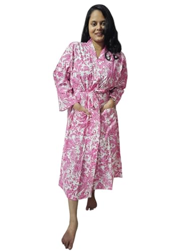 INDIANHANDICRAFTS - Bata de baño de algodón con estampado floral de alta calidad para mujer, talla 48 pulgadas