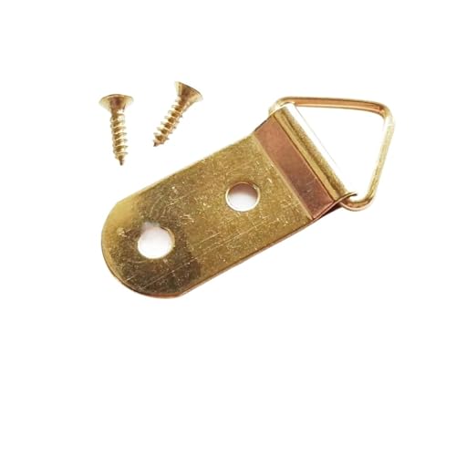 Image of CHATROOM 50pcs Golden Triangle D-Ring Photo Picture Frame Hanger Hang Oil Painting Mirror Art Work Hooks Double 2 Holes with Screws(D 15x40mm)