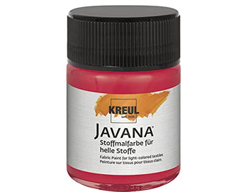 KREUL 91905 - Javana Peinture pour Tissu pour Tissus clairs, Pot de 50 ML en Rouge Carmin, Peinture Souple à Base d'eau au caractère crémeux, pénètre en Profondeur dans Les Fibres
