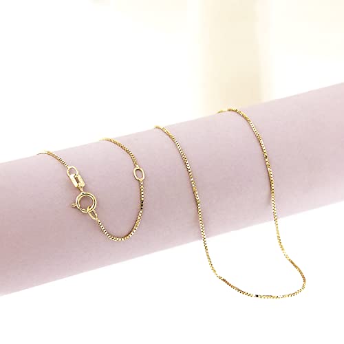 Lucchetta - Italian Venetian Box Chain in real 14 karat Yellow Gold, Diamond-cut effect, 16+2 Inch 0.65mm Chains for Women Girls - Authentic Fine Jewelry2