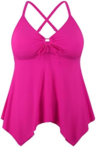 Mycoco Women Tankini Tops Only Swimwear Tummy Control Swim Tops Bathing Suit Tops Rose Red US 14