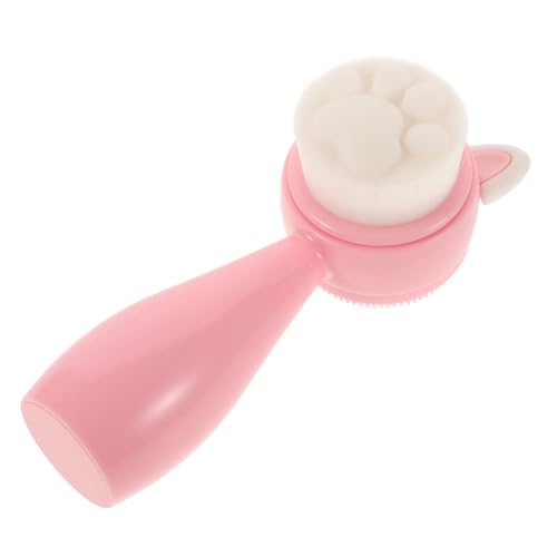 ELAYARD Cepillo Limpiador de Silicona Suave Cepillo Manual Doble Cara Material ABS Ecológico Tamaño Compacto Color Rosa Diseño de Orejas de Conejo Adecuado para Limpieza Profunda y