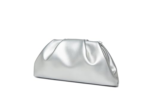YUWITA Soft PU Leather Clutch Purses for Women Formal Elegant Luxurious Evening Bag (Silver)