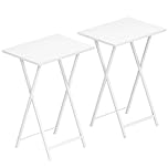 HOOBRO Side Table 2 Set, Folding Tables, TV Tray Table, Snack Table for Eating, Small Sofa End Laptop Drinks Coffee Table for Small Space, Living Room, Industrial, Metal Frame, White EWW25BZ01N1