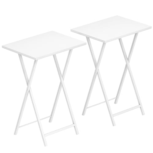 HOOBRO Folding TV Tray Tables, Set of 2 Side Table for Small Space, Industrial Snack Tables for Eating at Couch, Stable Metal Frame, Easy Assembly, Space Saving, White WW25BZ01N1