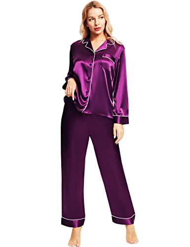 SIHA Satin Silk Pajamas for Women Pajama Set With Long Sleeve Button-Down Satin Pajamas Sleepwear XS-3XL3