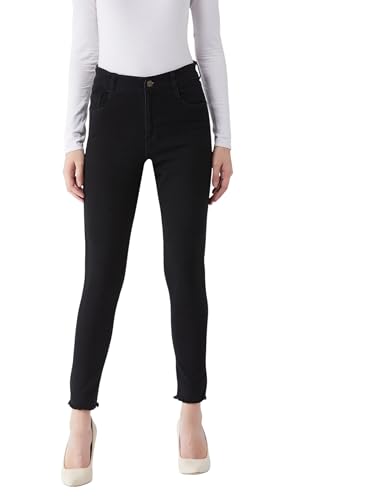 Image of Miss Chase Women's Skinny High Rise Cropped Fringed Hemline Detailing Stretchable Denim Jeans