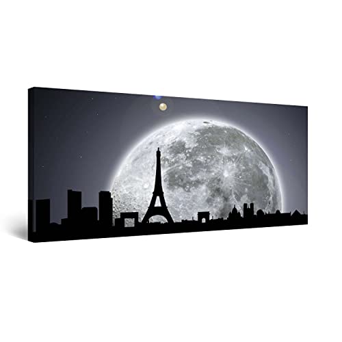 Startonight Canvas Wall Art Paris Under Moonlight, Cities Framed Wall Decor 60x120 cm