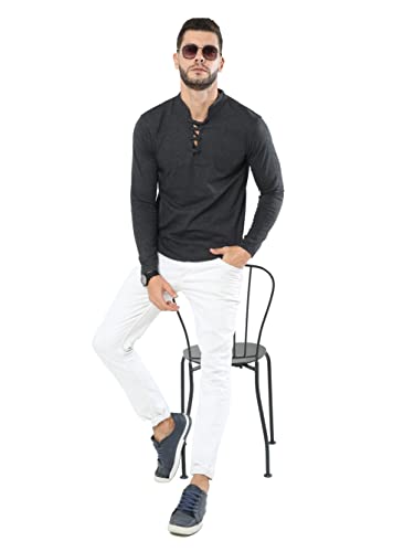 Image of fanideaz Mens Premium Cotton Full Sleeve Round Neck T Shirt for Men with Stylish Rope Design Trendy Look Comfortable Casual Wear Daily Office Use Regular Fit