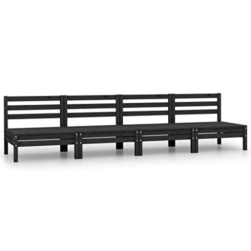 vidaXL Bois de Pin Massif Salon de Jardin 4 pcs Mobilier de Patio Mobilier de Jardin Meubles d'Extérieur Ensemble de Meubles de Terrasse Noir