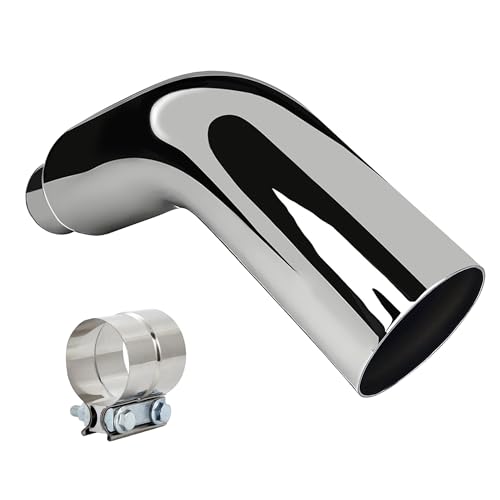Universal 4 to 8 Exhaust Elbow Pipe with Steel Clamp - Silver Chrome or Black Painted for Car Truck & Diesel