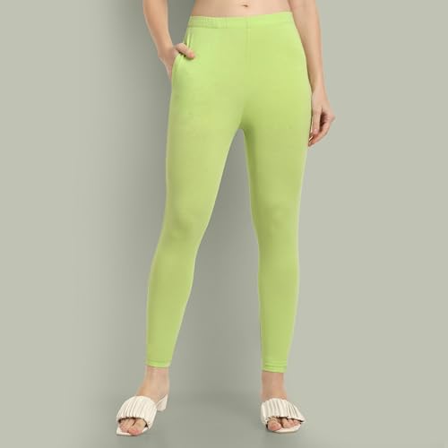 Image of ONE SKY Women Ankle Length Leggings | Premium Cotton Modal Spandex Blend | High Waist Stretchable & Bio-Washed Fabric | Colour-Lock | Ethnic Leggings for Women