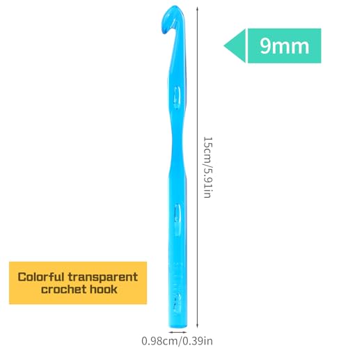 Image of QMNNMA 9 mm Crochet Hook, Ergonomic Crochet Hooks, Crochet Needles | Ergonomic Crochet Hooks for Arthritic Hands, Crochet Needles for Yarn, Colorful Transparent Crochet Hook for Beginners