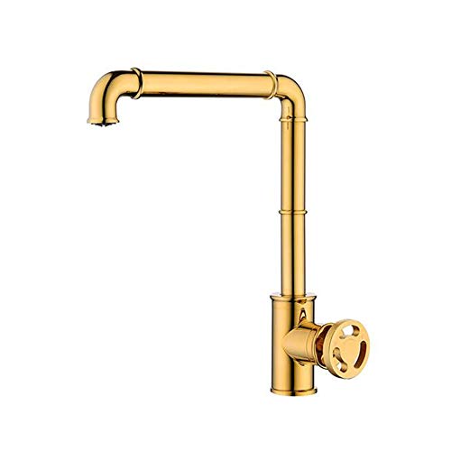Grifo de latón industrial retro para fregadero de cocina, grifo mezclador de una sola manija con agua caliente y fría, acabado dorado para una elegante actualización de baño y cocina