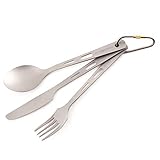 Core Element 100% Titanium Three-Piece Utensil Set Fork Knife Spoon Outdoor Ultralight Portable Open...