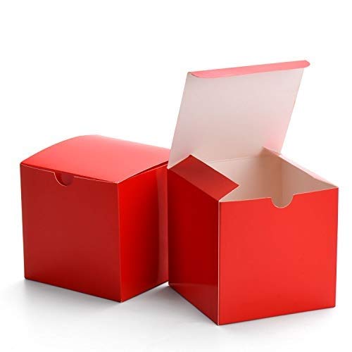 GSSUSA Small Gift Boxes 50-Pack 4x4x4 Red Gift Boxes with Lids for Gifts, Crafting, Cupcake Boxes, Individual Cupcake Containers, Wedding Party Favor