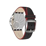 Swatch Męski analogowy szwajcarski zegarek kwarcowy z prawdziwą skórzaną bransoletką SS07S104, czarny, Pasek