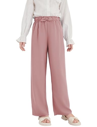 Image of Girls Wide Leg Palazzo Pant Loose Straight Cute Bow Waist Spring Summer Lightweight Dress Pant for Kids 5-14Y