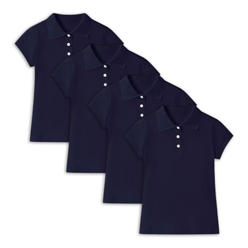 Image of 4 Pack Cotton Girls Polo Shirt Slim Fit for School Uniform Kids Youth Tops