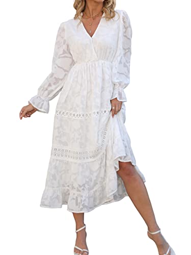 CUPSHE Damen Kleid Spitzenkleid Wickeloptik V Ausschnitt Langarm A-Linien...