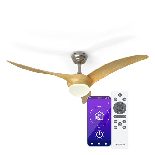 KLARSTEIN Ventilador de techo con luz App control inteligente, luz regulable, 6 velocidades, modos verano e invierno, silencioso, 132 cm