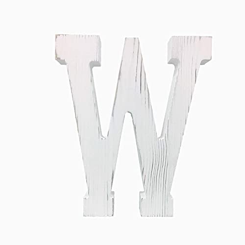 Large Letters W Wood Decor Distressed White DIY Block Words Sign Alphabet Free Standing Hanging for Home Bedroom Office Wedding Party (W)