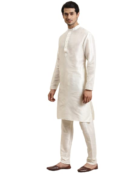 Image of SOJANYA (Since 1958, Men's Silk Blend Grey Kurta Pyjama & Silk Blend Jacket Combo