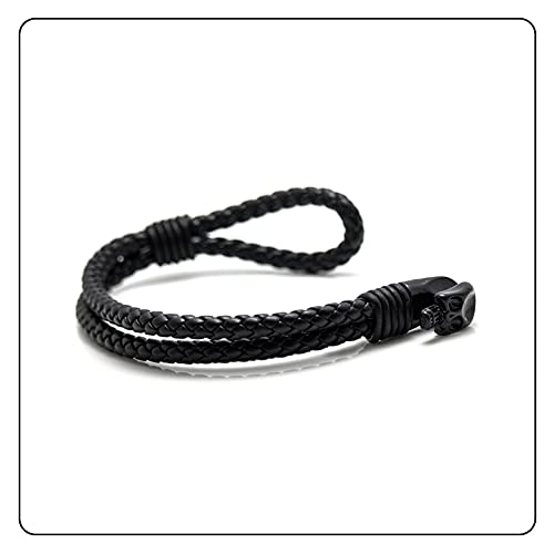 Fusamk Punk Rock Alloy Skull Leather Cuff Bracelet(Black) #TOP4