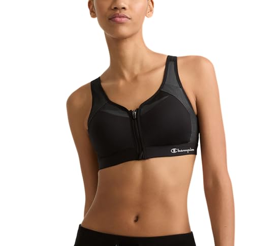 Model wearing Champion Women’s Zip Sports Bra.