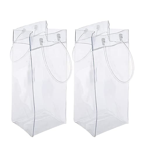 Lot de 4 Sac de Vin de Glace Transparent Pliable Pochette Glacière à Vin avec poignée de transport pour Champagne Bière Froide Vin Blanc Boissons Réfrigérées Cover