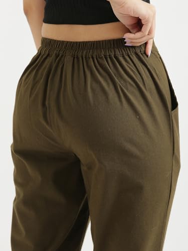 Image of SAADAA Women Cotton Pant Regular Slim Fit Mid Rise Trouser, Pocket Pants for Office School Formal Casual Daily Use