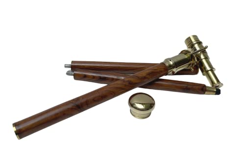 Medieval Replicas Walking Cane With Telescope Brass Handle Foldable Nautical Wooden Walking Stick Ideal Unisex #TOP7