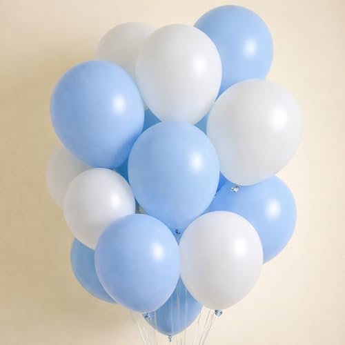 Image of Regular Balloon Combo For Decoration with Glue Dots & Balloon Arch Strip - Party Decor Set For Easy Party Setup (BLUE WHITE, 50)