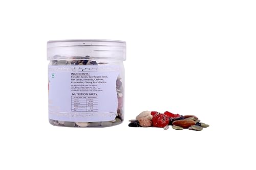 Image of Sri Sauham Premium Breakfast Mix 200g | Almonds (Badam), Cashews (Kaju), Cherries, Cranberries, Roasted Pumpkin & Sunflower Seeds | Healthy Nut & Seed Trail Mix for Energy & Nutrition