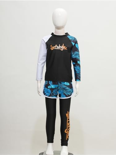 Kids Girls Boys 3 Piece Swimsuit Long Sleeve Swim Shirt with Trunks Pants Rash Guard Set UPF 50+ Swimwear3