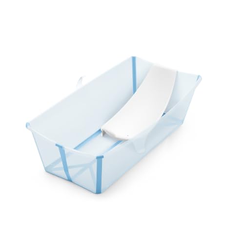 Image of Stokke Flexi Bath X-Large Bundle, Ocean Blue - Spacious Baby Bathtub + Newborn Support - Lightweight, Foldable & Easy to Store - Best for Ages 0-6