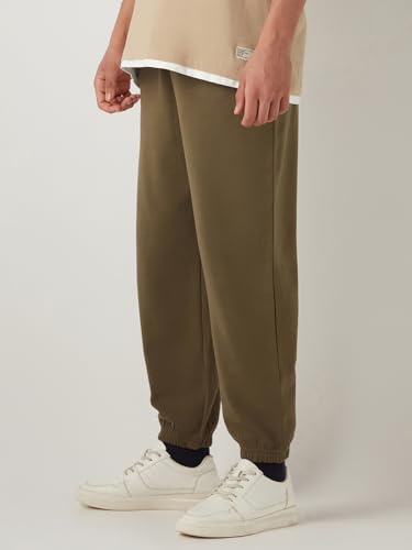 Image of Bewakoof Men's Solid Oversized Fit Cotton Joggers