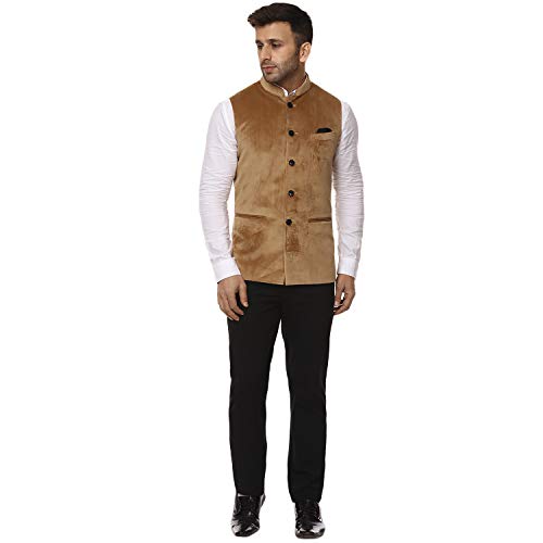 Image of Veera Paridhaan Men's Velvet Solid Green Nehru Jacket NEW