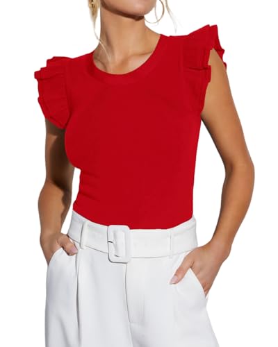 Ezbelle Women's Summer Tank Tops Ruffle Shirts Ribbed Knit Sleeveless Blouse Sexy Tshirt Trendy Outfits 2025
