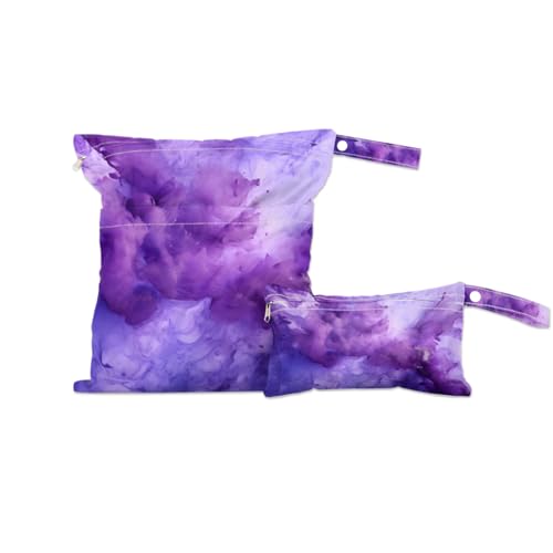 2 Set Abstract Art Wet Dry Bags for Baby Cloth Diapers Waterproof Reusable Storage Bag for Travel,Beach,Pool,Daycare,Stroller,Gym,Laundry,Dirty Clothes,Swimsuits Wet Clothes, Gradient Purple Wet Bag