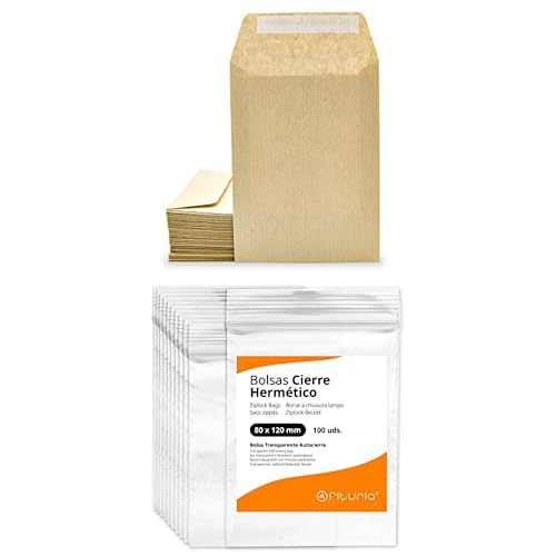 Sobres Kraft 120x170mm y bolsas herméticas Ofituria para organización y semillas