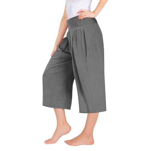 Teen Girls Palazzo Capri Pants Kids Cotton Linen Wide Leg Summer Beach Vacation Pants Casual Solid High Waist Clothes4