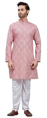 Image of Studio Shringaar Men's Cotton Blend Relaxed Fit Ikat Printed Knee Length Kurta