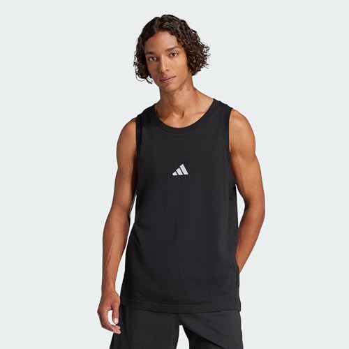 Adidas Men's Essentials SMALL Logo Single Jersey Tank TOP, Black/White, L