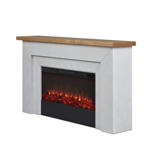 Image of Real Flame Malie 68 inch Landscape Electric Fireplace with Mantel for Living Room or Bedroom, Replaceable Fireplace Insert Heater, Realistic Log and Flame Effect, Remote Control, Timer - Venetian Gray
