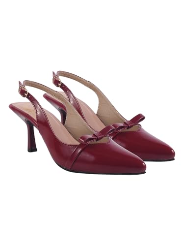 Image of Shoetopia Women's Slingback Pumps - Pointed Toe Elegant Stylish Classic High Heels with Bow Knot and Adjustable Strap
