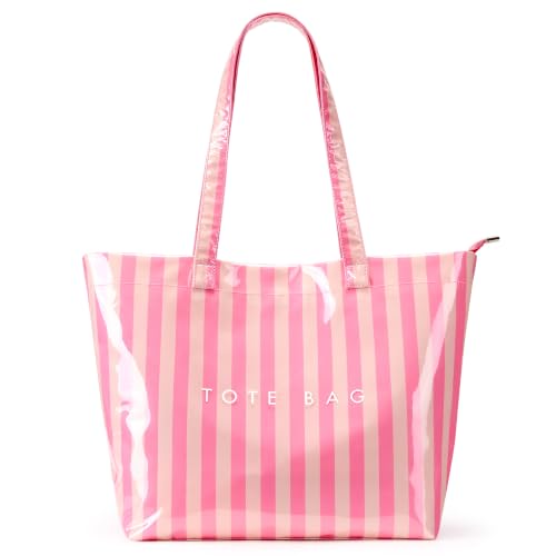 Image of KALIDI PVC Zipper Tote Bag, Jelly Kraft Paper Beach Bag Large Hobo Carry All Travel Shopping Handbag Plastic Shoulder Bag